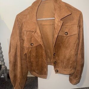 Cropped Brown Suede Jacket - Women's Button-Front Coat S